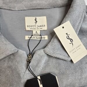 Scott James Terry Cloth Polo Shirt Mens Size Large Gray Short Sleeve $58‎